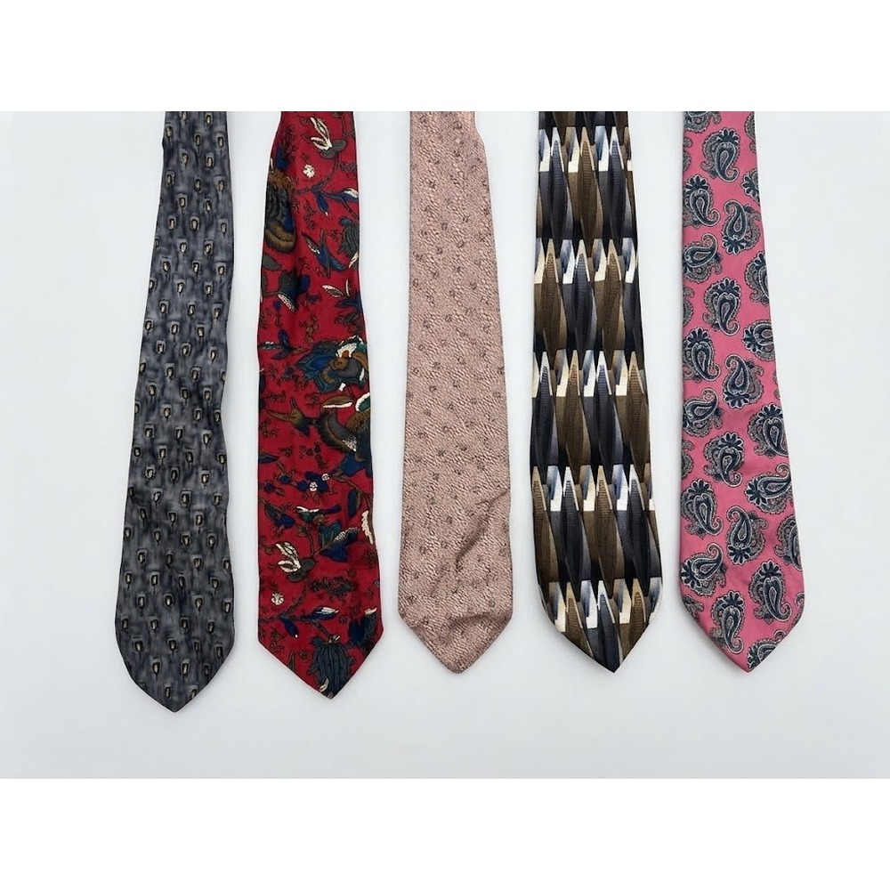 Vintage Style Silk Necktie Lot Mens OS Multicolored Excellent Mixed Pattern 5pc